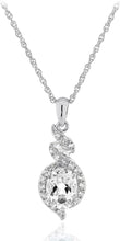 .925 Sterling Silver Gemstone & White Topaz Ribbon Halo Pendant Necklace on 18