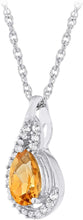 .925 Sterling Silver Pear-Shaped Birthstone & Lab Grown White Sapphire or CZ Teardrop Pendant Necklace on 18