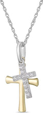 10K Yellow Gold & .925 Sterling Silver White Cubic Zirconia Two Cross Charm Dangling Pendant Necklace with Rope Chain - 20”