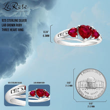 .925 Sterling Silver Heart Lab Grown Ruby Three Heart Ring - Size 7