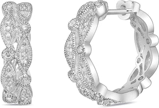 .925 Sterling Silver 1/3 Cttw Diamond Two Row Marquise and Round Huggie Style Hoop Earrings (I-J Color, I2-I3 Clarity)