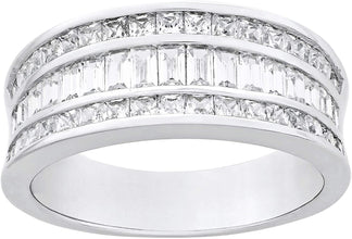 .925 Sterling Silver Baguette Cut & Princess Cut Gemstone Channel Set Band Statement Ring - Choice of Cubic Zirconia or Created Blue & White Sapphire