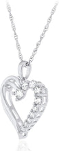 .925 Sterling Silver Cubic Zirconia Graduated Gem Asymmetrical Open Heart Shape Pendant Necklace with 18