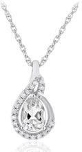 .925 Sterling Silver Pear-Shaped Birthstone & Lab Grown White Sapphire or CZ Teardrop Pendant Necklace on 18