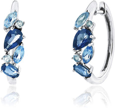 .925 Sterling Silver Natural Denim & Sky Blue Topaz Accented 18mm Huggie Hoop Earrings