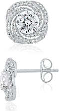 .925 Sterling Silver Round Cubic Zirconia Pinwheel Spiral Double Halo Pushback Stud Earrings