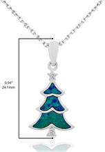 .925 Sterling Silver Lab Grown Blue Green Opal and Created White Sapphire Christmas Tree Pendant Necklace