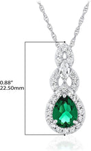 .925 Sterling Silver Teardrop Birthstone & Lab Grown White Sapphire or CZ Art Deco Style Pendant & 18