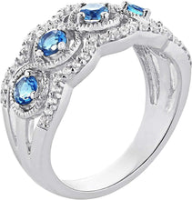 .925 Sterling Silver Natural London Blue Topaz & Lab Created White Sapphire Anniversary Band Ring