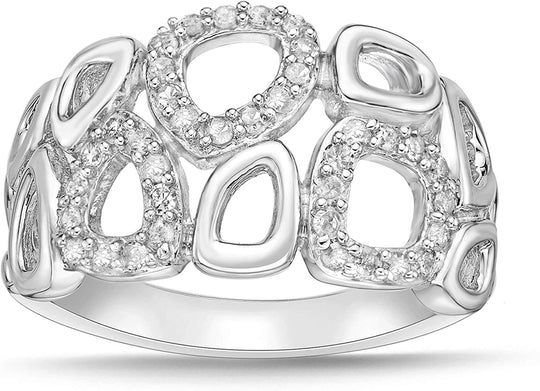 .925 Sterling Silver & 2/5 Cttw Diamond Modern Abstract Open Bubble Mosaic Statement Ring (I-J Color, I2-I3 Clarity)