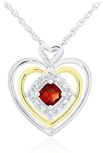 14K Yellow Gold Plated .925 Sterling Silver, Cushion Cut Gemstone & Lab Grown White Sapphire Three Heart Halo Pendant Necklace - 20” - Choice of Color