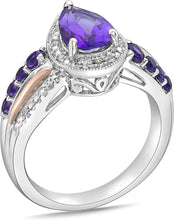 Two Tone 10K Rose Gold & .925 Sterling Silver, Pear Cut Amethyst with Diamond Accented Halo Twist Engagement Ring (I Color, I3 Clarity)