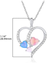 .925 Sterling Silver Heart Shape Lab Grown Multi-Color Opals & White Sapphire Heart Pendant Necklace on 18