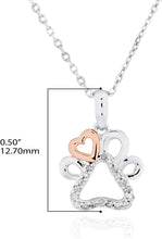14K Rose Gold Plated .925 Sterling Silver 1/10 Cttw Round Diamond Pawprint & Heart Pendant Necklace on 18
