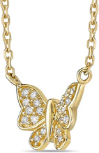 10K Yellow Gold Diamond Accented Butterfly Pendant Necklace with Rope Chain - 20” (H-I Color, I1-I2 Clarity)