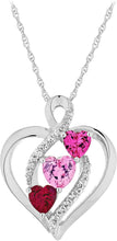 .925 Sterling Silver Heart Cut Lab-Grown Ruby & Heart Cut Lab-Grown Pink and White Sapphire 3 Heart Infinity Pendant Necklace - 18”