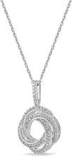 .925 Sterling Silver 1/3 Cttw Diamond Round Love Knot Pendant Necklace with Cable Chain - 20” (I-J Color, I2-I3 Clarity)