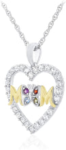 14K Yellow Gold Plated .925 Sterling Silver Multicolor Gem Heart Shape 'Mom' Butterfly Pendant Necklace with Created White Sapphires on 18