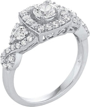 .925 Sterling Silver Round Brilliant Cut Cubic Zirconia Cushion Halo Three Stone Infinity Twist Engagement Ring