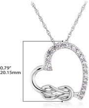 .925 Sterling Silver Round shape Cubic Zirconia Tilted Heart 16-stone Pendant Necklace with Love Knot on 18