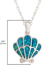 .925 Sterling Silver, Lab Grown Blue Green Opal Inlay & Lab Grown White Sapphire Accents Seashell Pendant Necklace with Rope Chain - 20”
