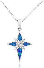 .925 Sterling Silver Lab Grown Green Blue Opal and Created White Sapphire North Star Pendant Necklace