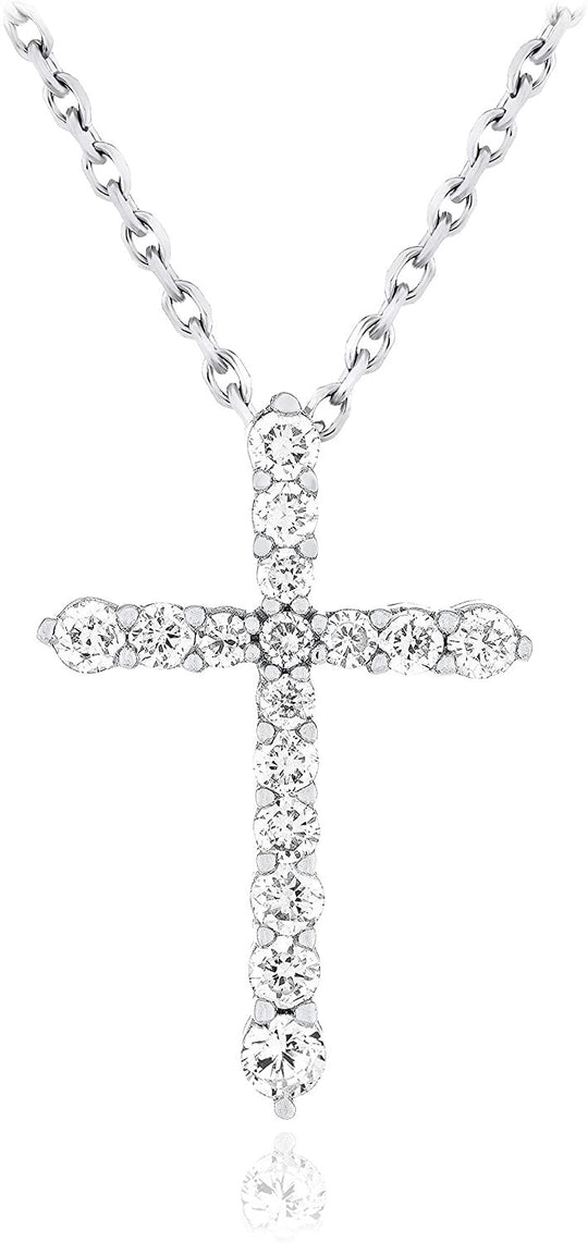 10K White Gold 1/4 Cttw Lab Grown Diamond Cross Pendant Necklace on 18" Cable Chain (G-H Color, SI1-SI2 Clarity)