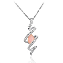 .925 Sterling Silver Pear Shape Lab Grown Pink Opal & Lab Grown White Sapphires in Helix Style Pendant Necklace on 18