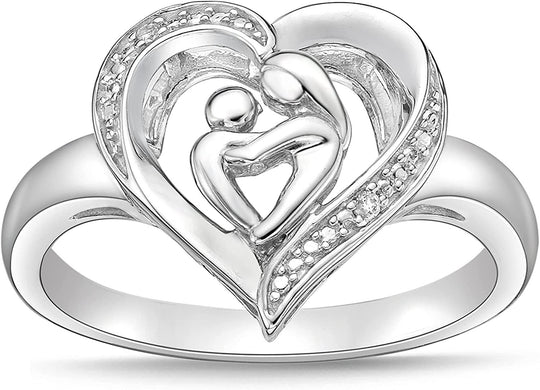 .925 Sterling Silver Diamond Accented Mother and Child Ring (I-J Color, I2-I3 Clarity)