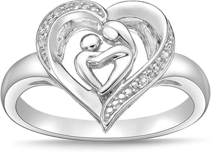 .925 Sterling Silver Diamond Accented Mother and Child Ring (I-J Color, I2-I3 Clarity)