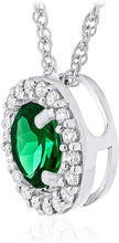 .925 Sterling Silver Birthstone & Lab Grown White Sapphire or CZ Halo Pendant Necklace on 18
