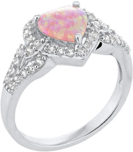 .925 Sterling Silver, Created Pink Opal & Lab Grown White Sapphire Heart Halo Promise Ring