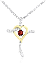 Two Tone 14K Yellow Gold Plated .925 Sterling Silver, Dangling Gemstone & Lab Grown White Sapphire Heart Cross Pendant Necklace 20” - Choice of Color