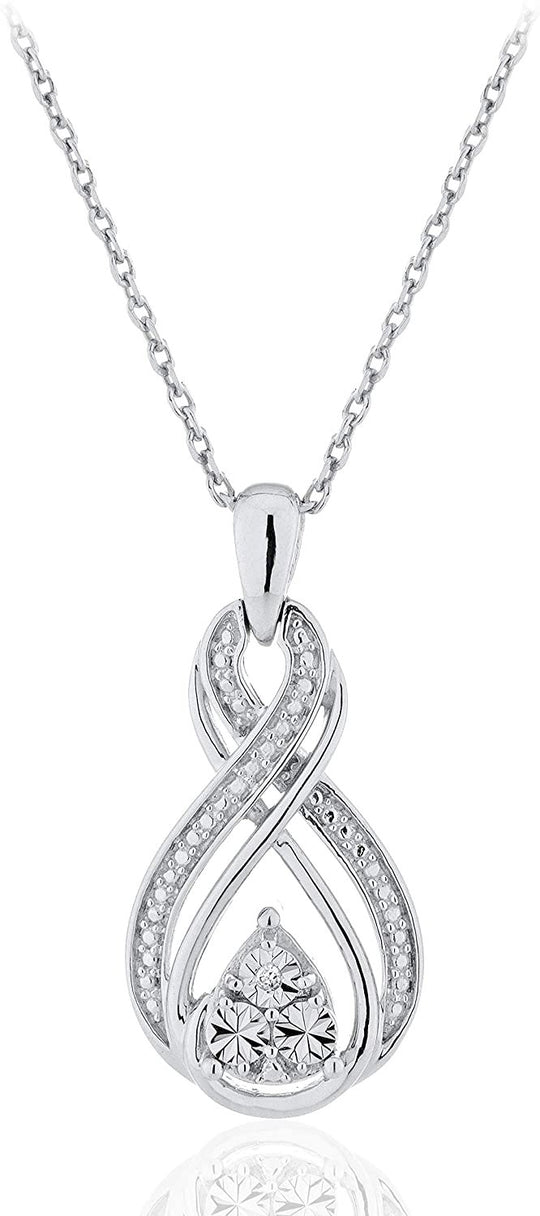 .925 Sterling Silver Diamond Accented Miracle Plate Double Infinity 1" Pendant Necklace on 18" Cable Chain (I-J Color, I2-I3 Clarity)