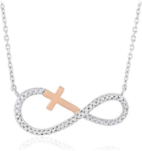 14K Rose Gold Plated .925 Sterling Silver Diamond Accented Cross Sideways Infinity Necklace on 18