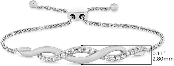 .925 Sterling Silver & Round Lab-Created White Sapphire Helix Twist Adjustable Tennis Bolo Bracelet - 5”-9-1/4”