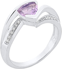 .925 Sterling Silver Trillion-Cut Birthstone & Lab Grown White Sapphire or CZ Double Shank Bypass Style Fashion Ring - Choice of Gem Color/Month