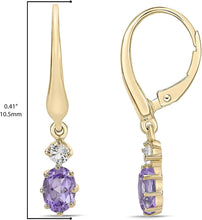 14K Yellow Gold Plated .925 Sterling Silver Oval Cut Birthstone & Created White Sapphire Leverback Dangle Earrings - Choice of Birthstone/Month