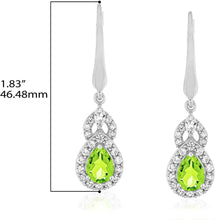 Sterling Silver Teardrop Birthstone & Lab Grown White Sapphire or CZ Art Deco Drop Hinged Latch Back Dangle Earrings - Choice of Gem Color/Month