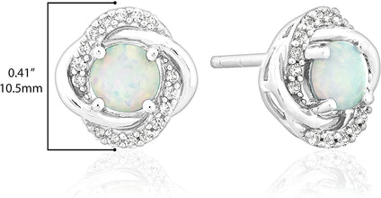.925 Sterling Silver, Lab-Grown White Opal Cabochon & Lab-Grown White Sapphire 3/8