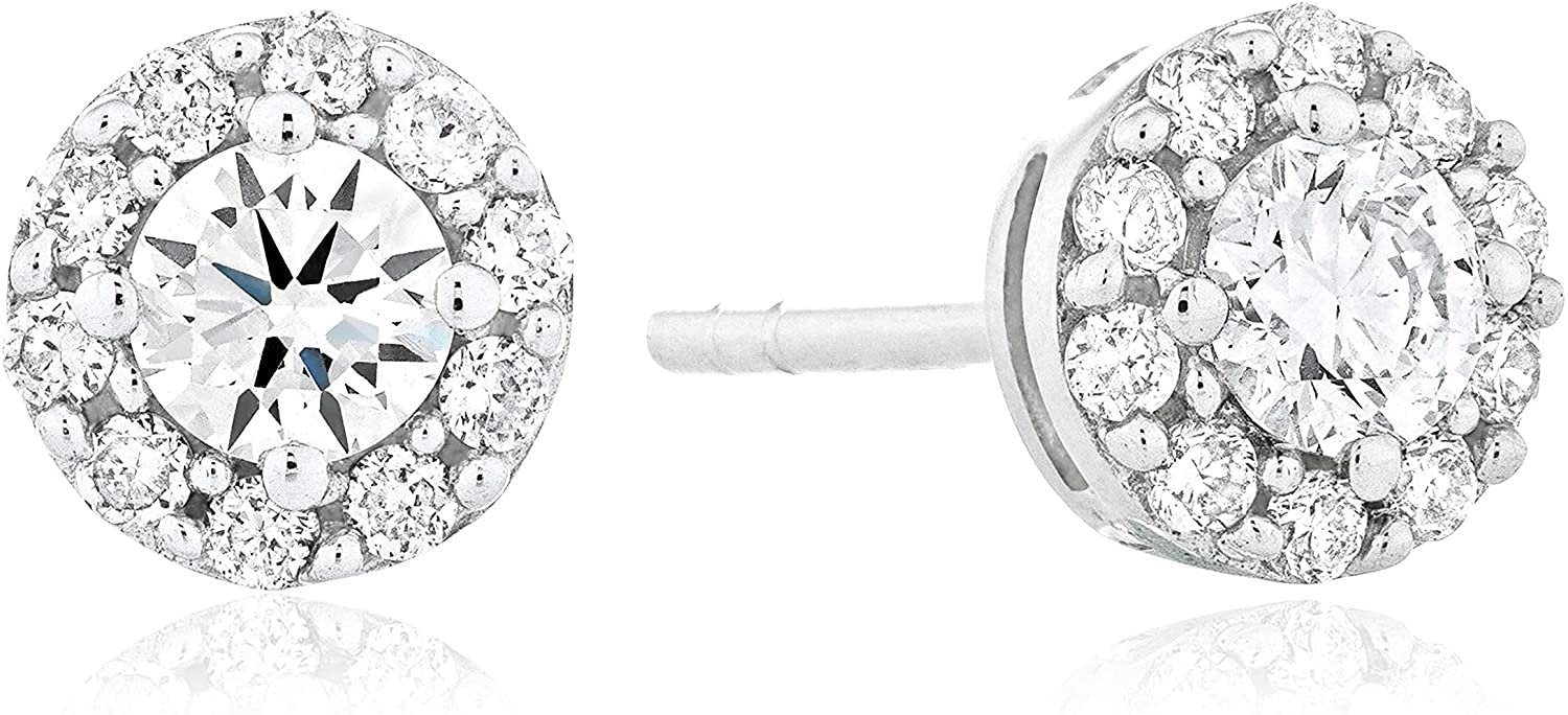 10K White Gold 1/2 Cttw Lab Grown Diamond 6.5mm Round Halo Stud Earrings (G-H Color, SI1-SI2 Clarity)
