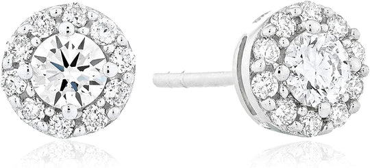 10K White Gold 1/2 Cttw Lab Grown Diamond 6.5mm Round Halo Stud Earrings (G-H Color, SI1-SI2 Clarity)