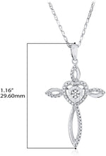 .925 Sterling Silver 1/10 Cttw Diamond Cluster Miracle Set Heart Cross Pendant Necklace with Rope Chain - 18” (I-J Color, I2-I3 Clarity)