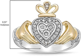 Two Tone 14K Yellow Gold Plated .925 Sterling Silver 1/10 Cttw Diamond Claddagh Style Engagement Ring (I-J Color, I2-I3 Clarity)