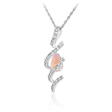 .925 Sterling Silver Pear Shape Lab Grown Pink Opal & Lab Grown White Sapphires in Helix Style Pendant Necklace on 18