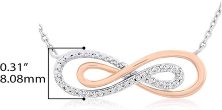 14K Rose Gold Plated .925 Sterling Silver 1/10 Cttw Diamond Sideways Interwoven Infinity Loop Necklace on 18