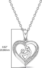 .925 Sterling Silver Diamond Accented Heart Shaped Mother & Child Pendant Necklace on 18