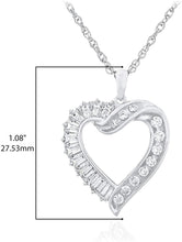 .925 Sterling Silver Round, Trapezoid, & Baguette Cut Cubic Zirconia Twist Heart Pendant Necklace with Delicate Rope Chain - 20”