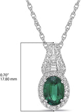 .925 Sterling Silver, Lab-Grown Oval Cut Gemstone & Round + Baguette Cut Lab-Grown White Sapphire Halo 18” Pendant Necklace - Choice of Gem Color