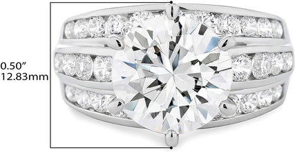 .925 Sterling Silver Round Brilliant Cut Cubic Zirconia Wide Three Channel Engagment Ring